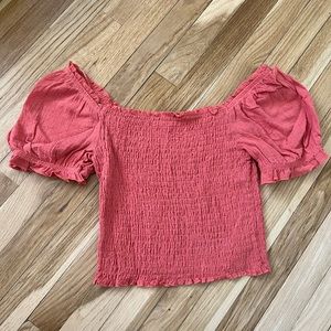 Cropped smocked too with flutter sleeve